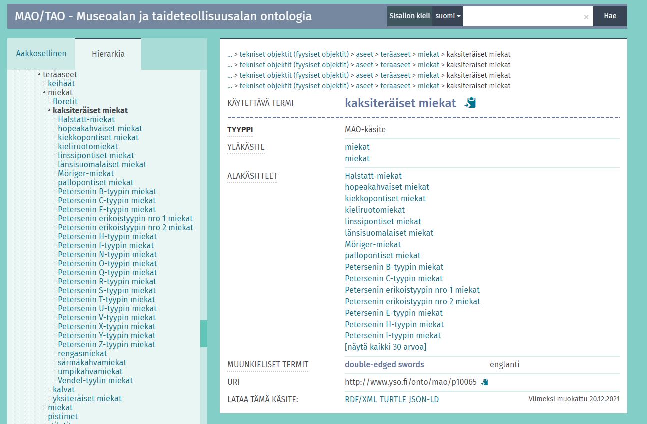 Kaksiteräiset miekat MAO/TAO-ontologiassa.